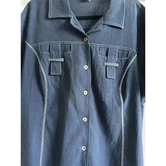 Highlights Men's 2XL Short Sleeve Button-Up Shirt Navy Blue Casual - Picture 2 of 4